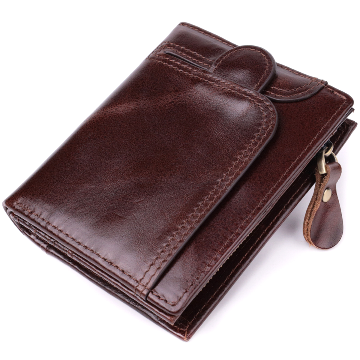 Вертикальный мужской бумажник из натуральной кожи Vintage sale_ Коричневый