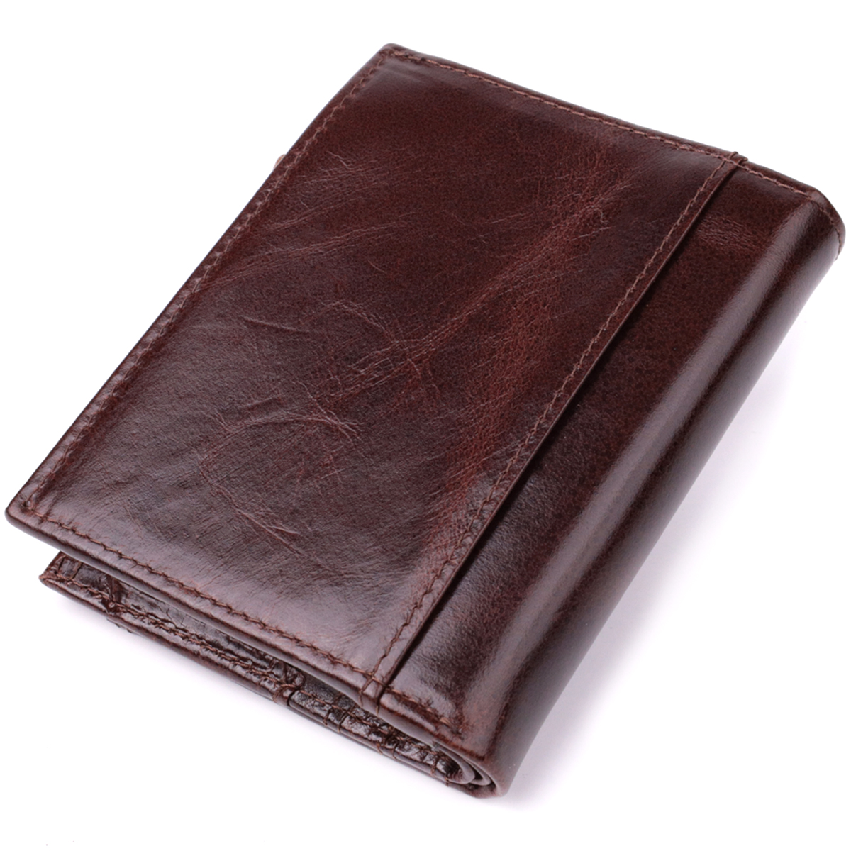 Вертикальный мужской бумажник из натуральной кожи Vintage sale_ Коричневый