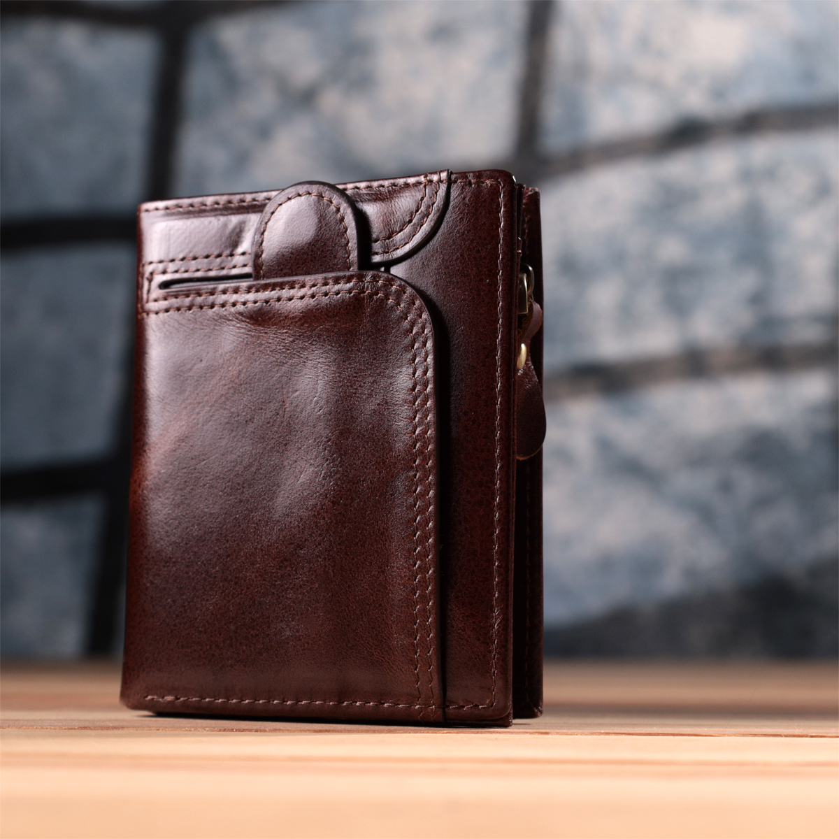 Вертикальный мужской бумажник из натуральной кожи Vintage sale_ Коричневый