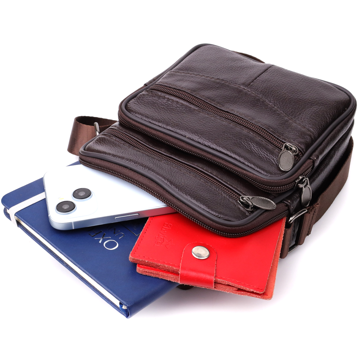 Небольшая вертикальная сумка с ручкой для мужчин из натуральной кожи Vintage Коричневый