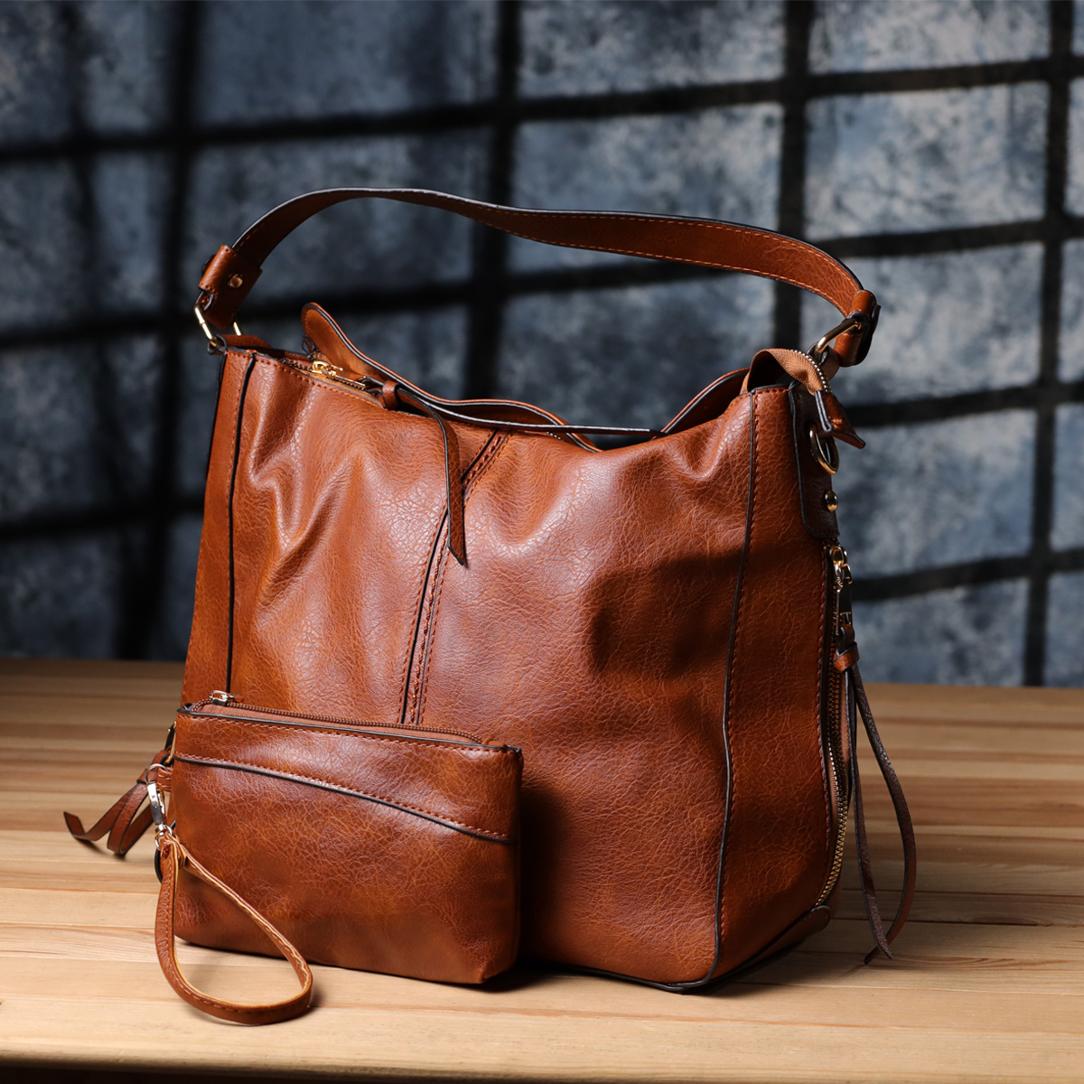 Жіноча сумка великого розміру з екошкіри Vintage sale_ Коричневий