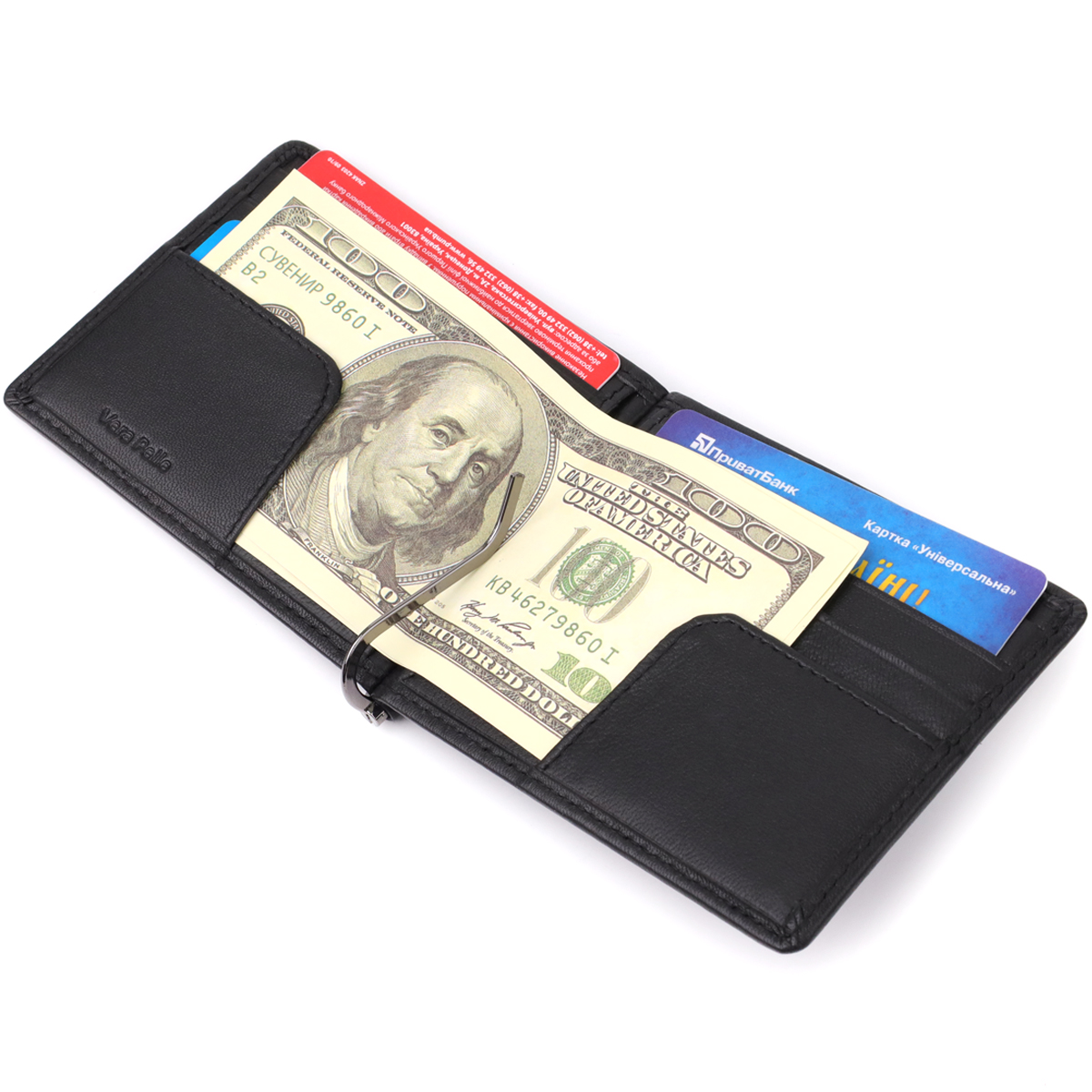 Затискач для грошей з м'якої натуральної шкіри Tony Perotti _ ( nero) Чорний