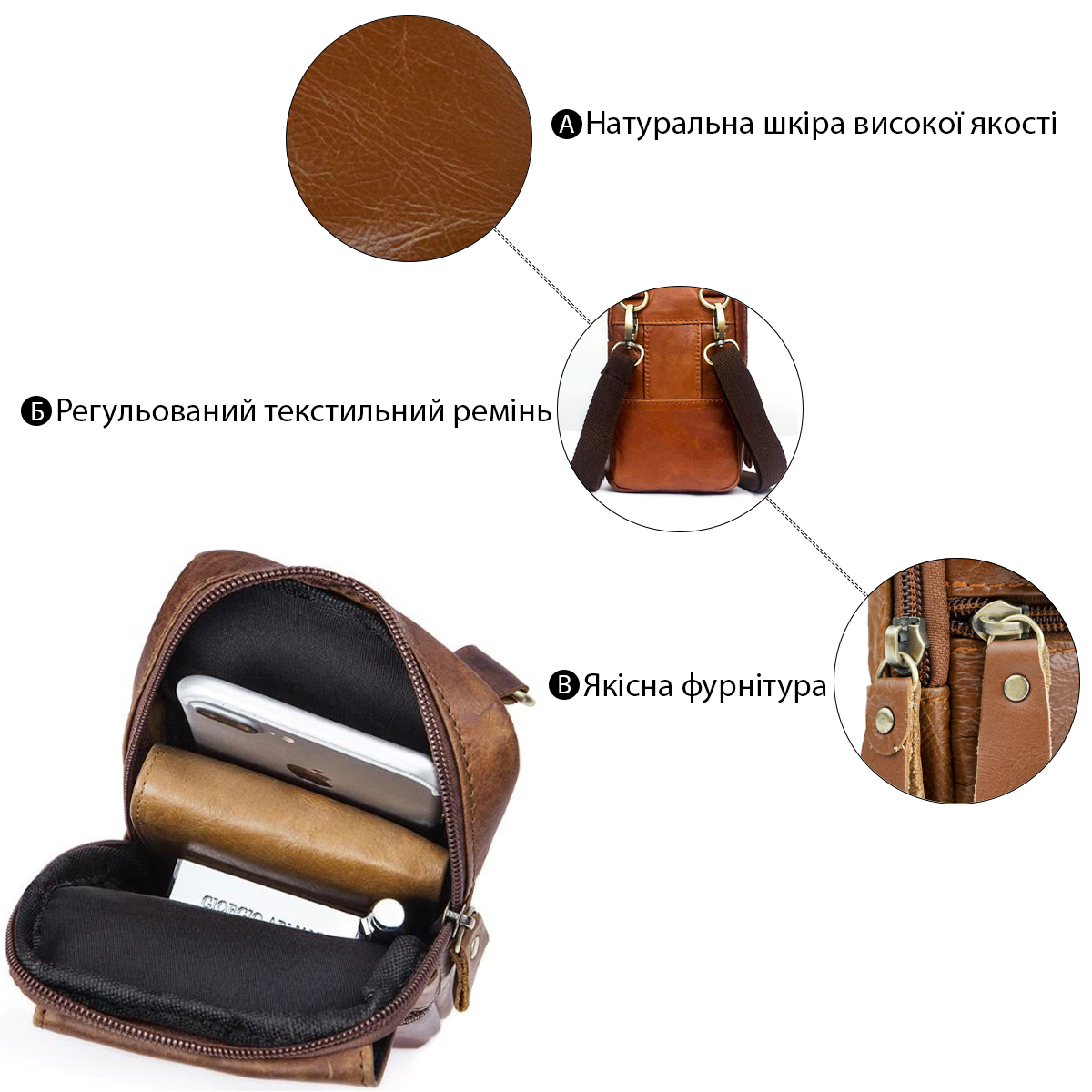 Сумка маленька чоловіча шкіряна Vintage Руда