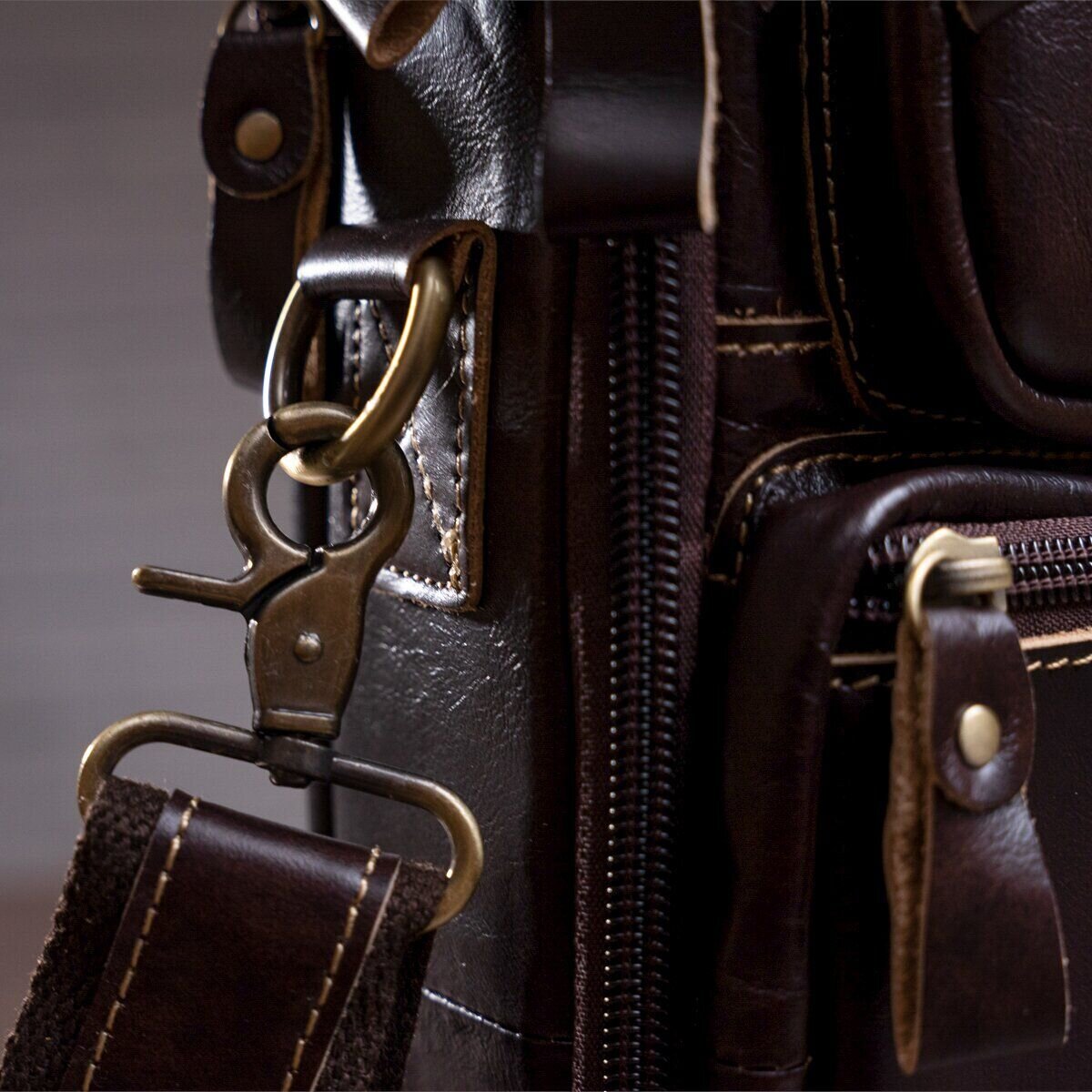 Сумка мужская гладкая Vintage Коричневая