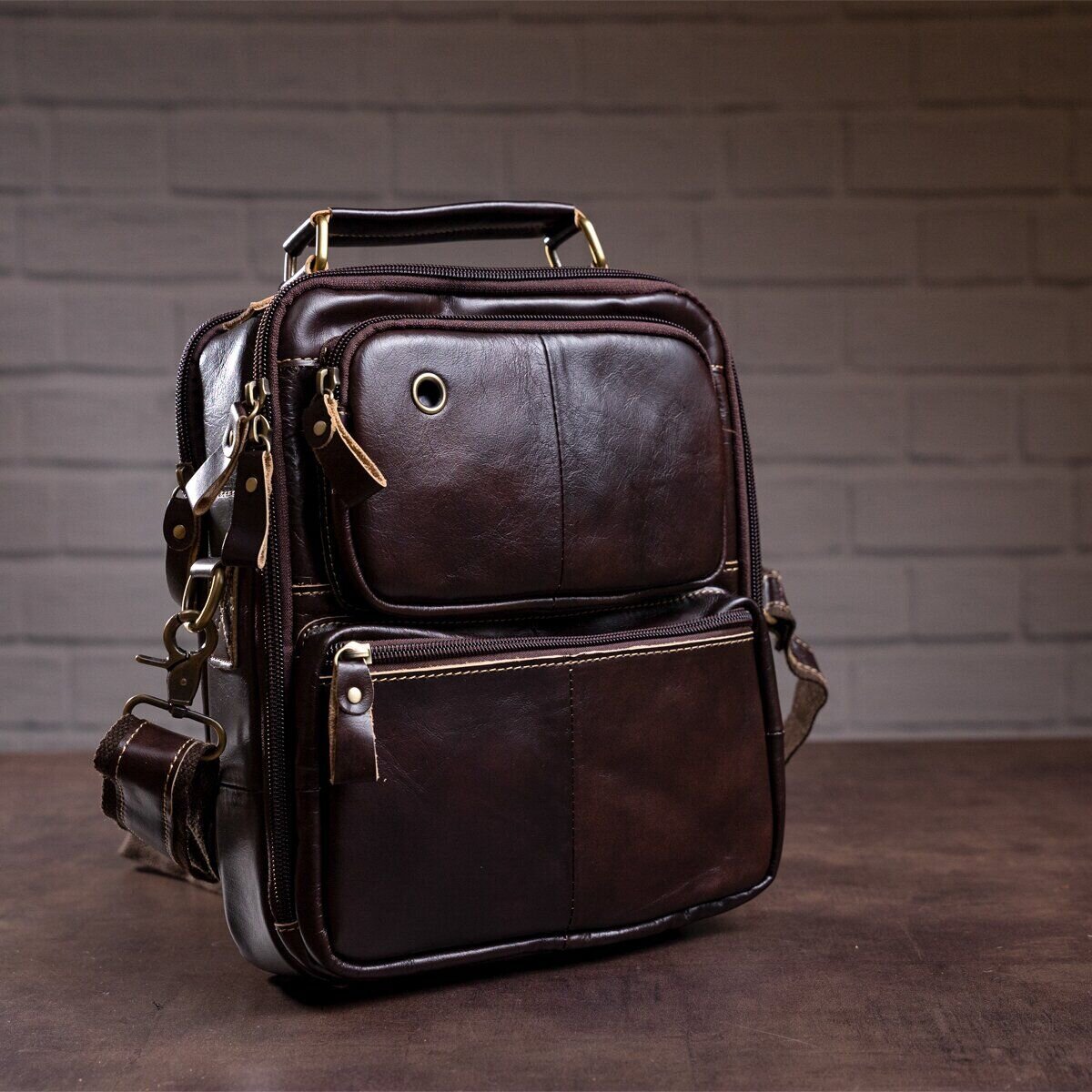 Сумка мужская гладкая Vintage Коричневая