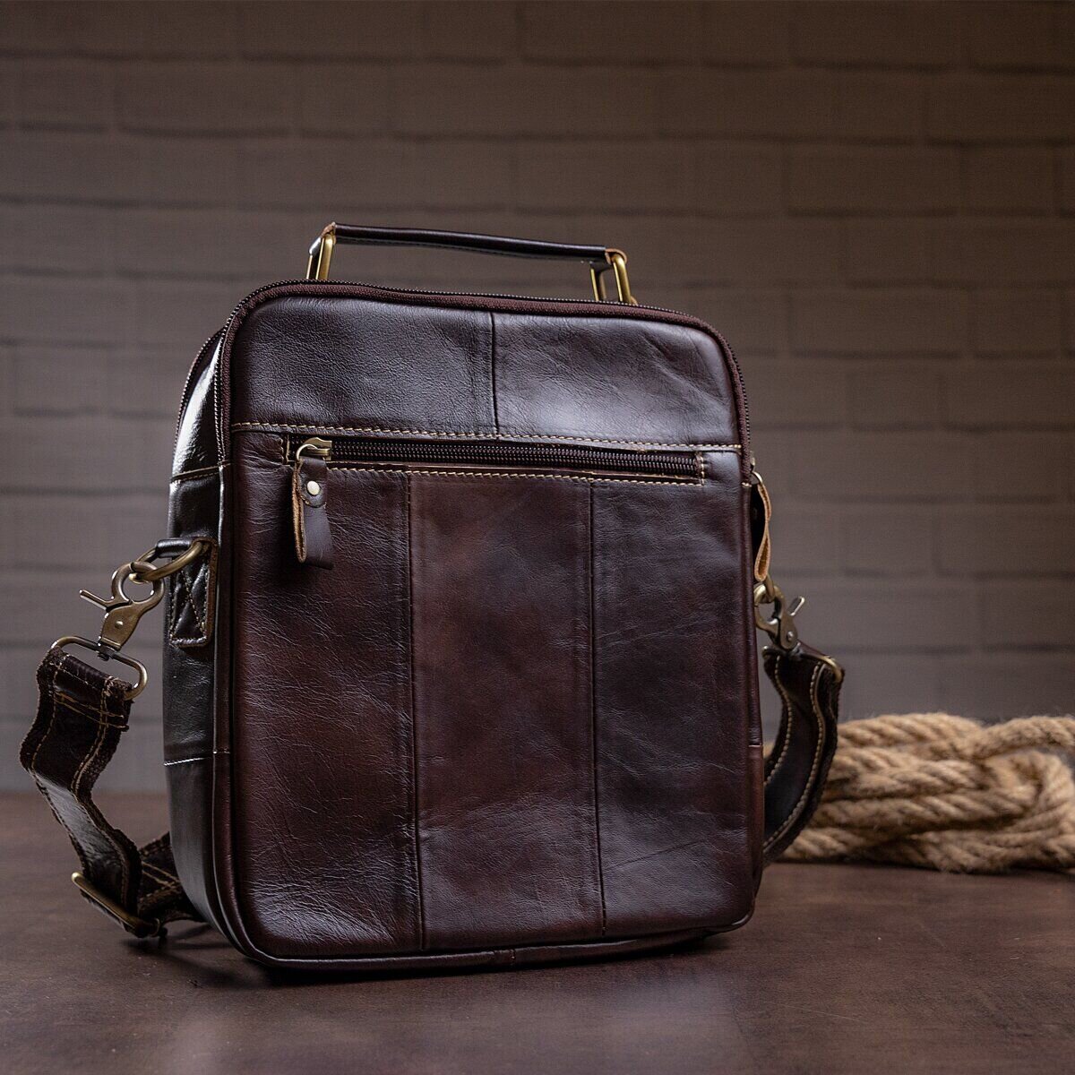 Сумка мужская гладкая Vintage Коричневая