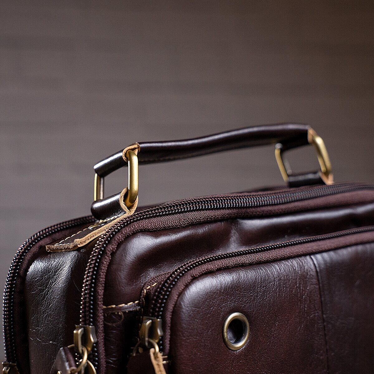 Сумка мужская гладкая Vintage Коричневая