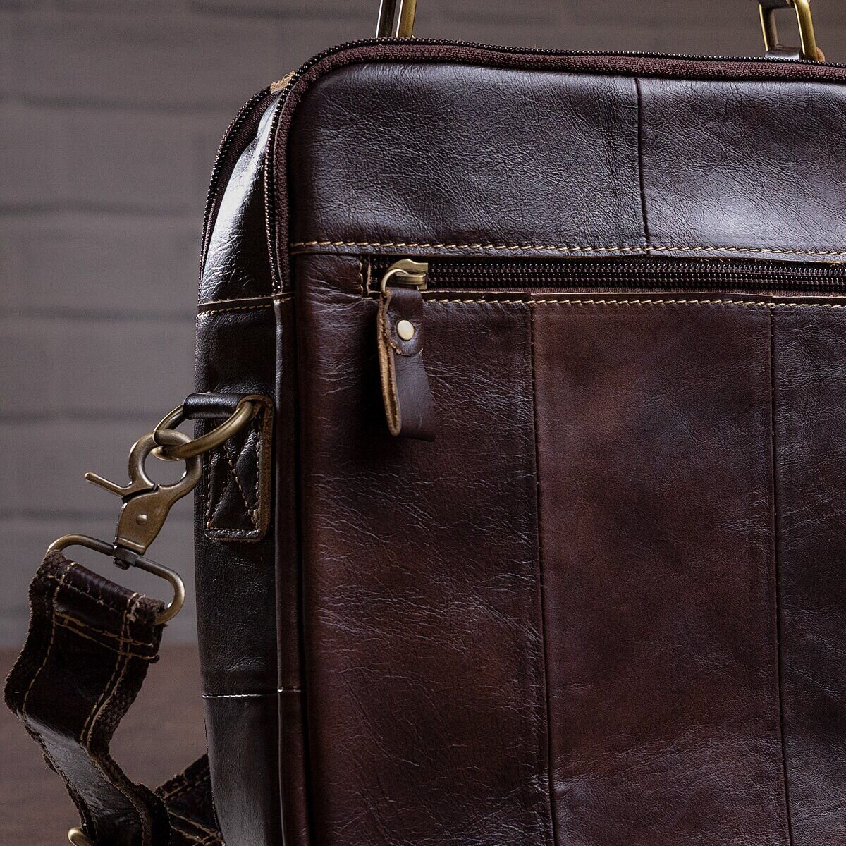 Сумка мужская гладкая Vintage Коричневая