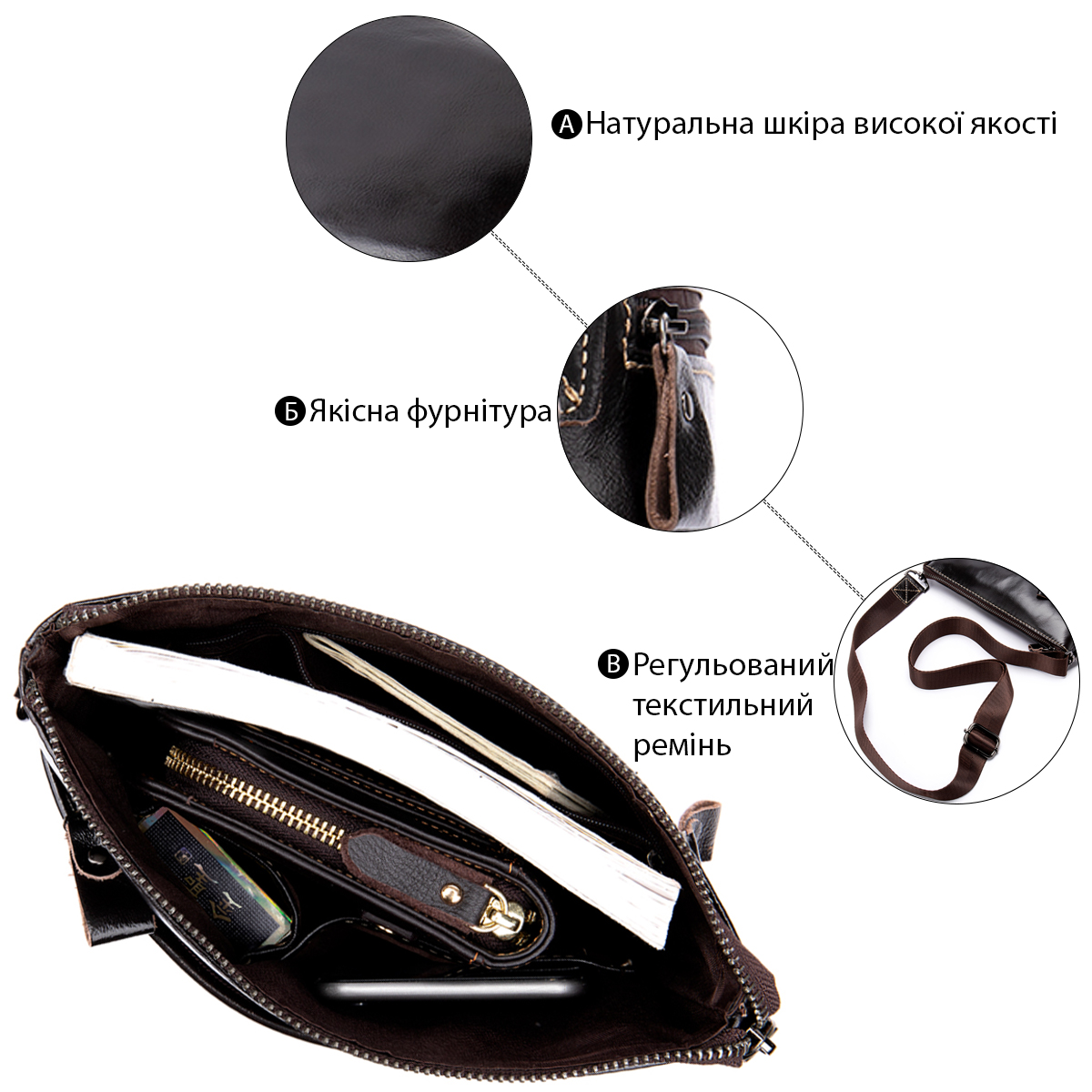 Сумка мужская из кожи Vintage Коричневая