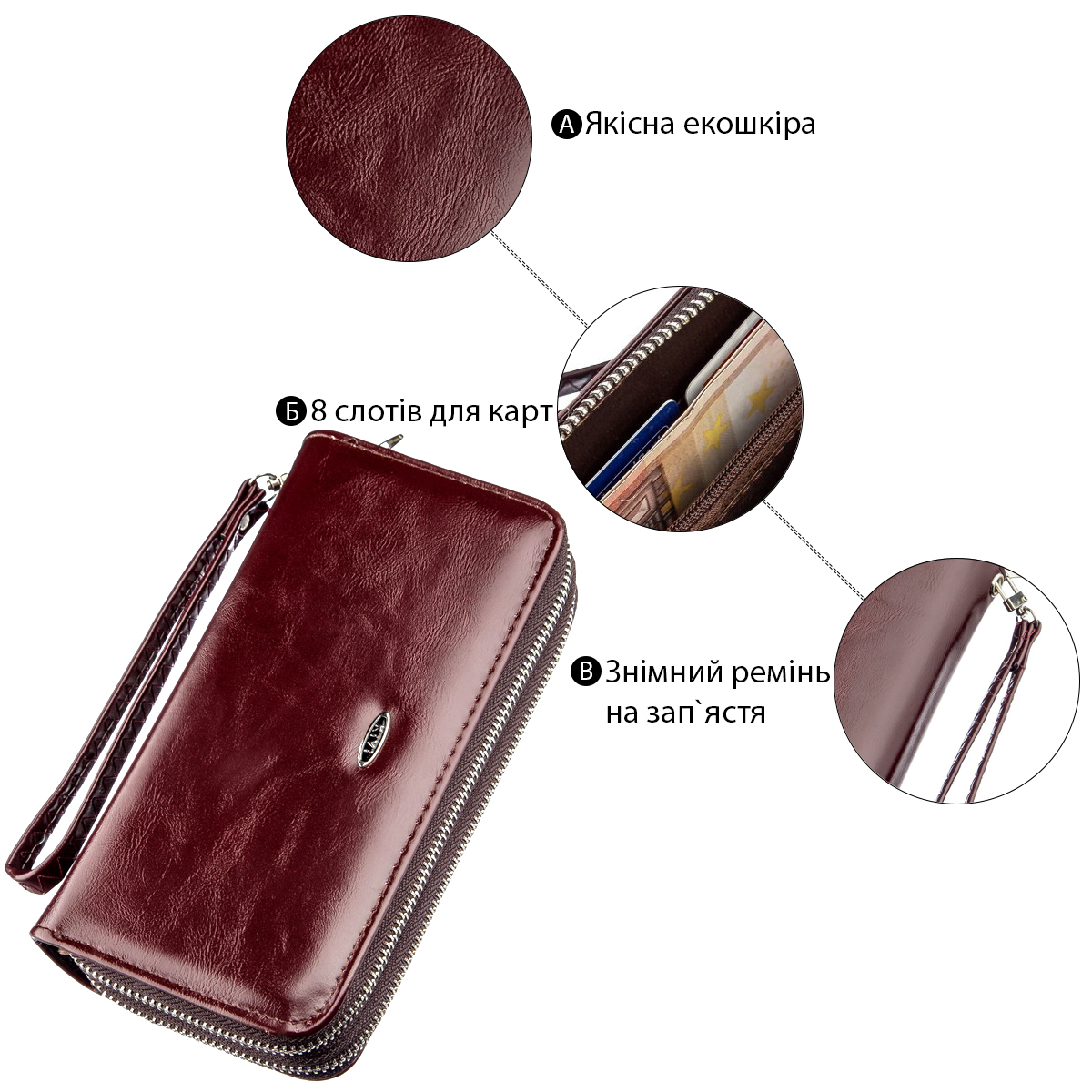 Гаманець жіночий з екошкіри KIVI Коричневий