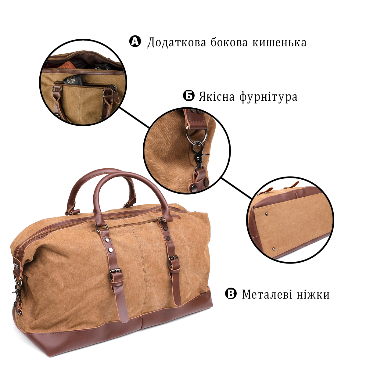 Дорожня сумка текстильна велика Vintage Пісочна