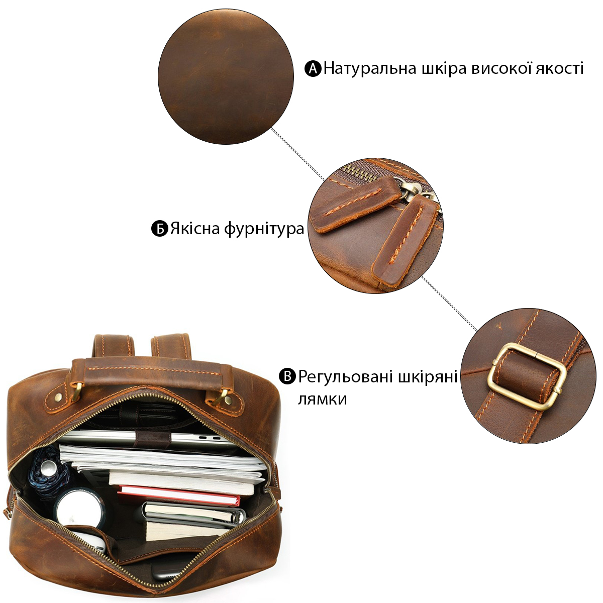 Рюкзак винтажный для ноутбука Vintage кожаный Коричневый