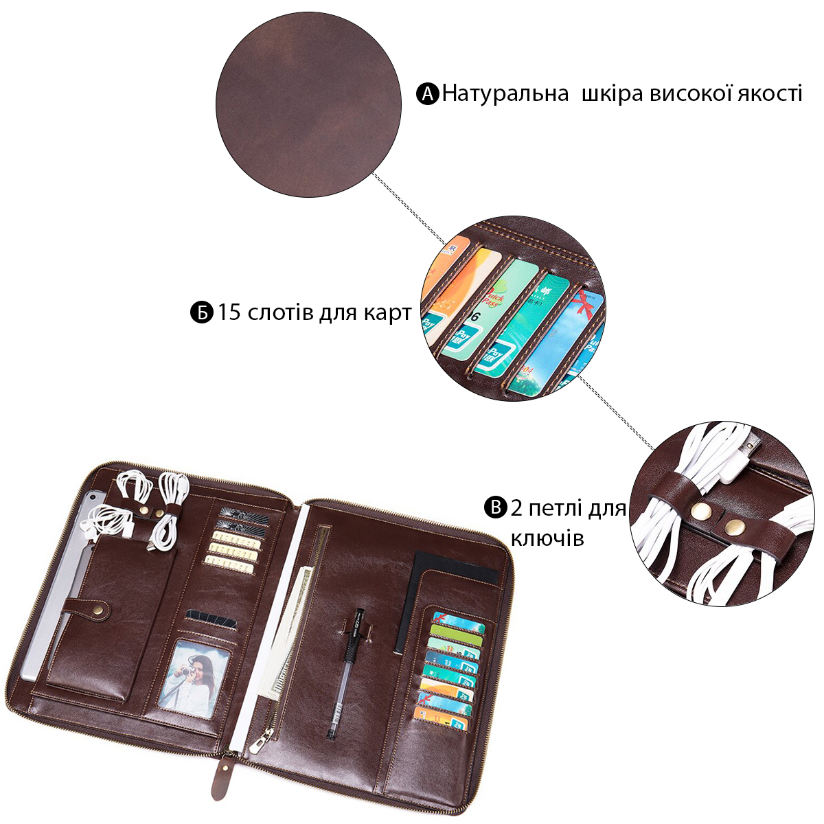 Мужская папка органайзер для документов матовая Vintage Коричневая