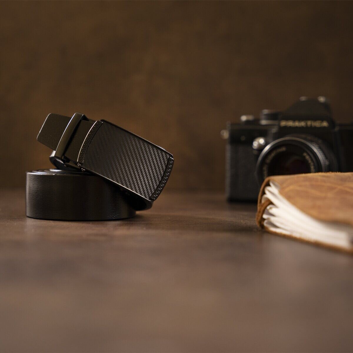 Чоловічий ремінь зі шкіри з автоматичною пряжкою мозаїка Vintage Чорний