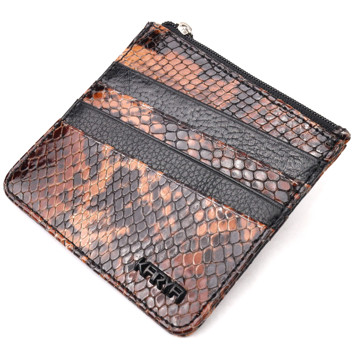 Стильный картхолдер из натуральной кожи с тиснением под змею KARYA Разноцветный