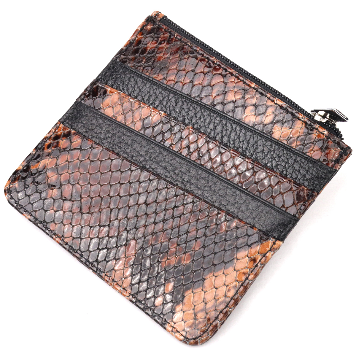 Стильный картхолдер из натуральной кожи с тиснением под змею KARYA Разноцветный