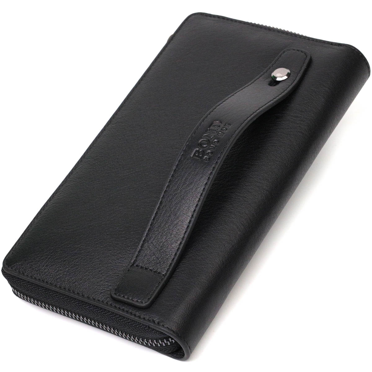 Удобный мужской клатч с одним отделением из натуральной кожи BOND Черный