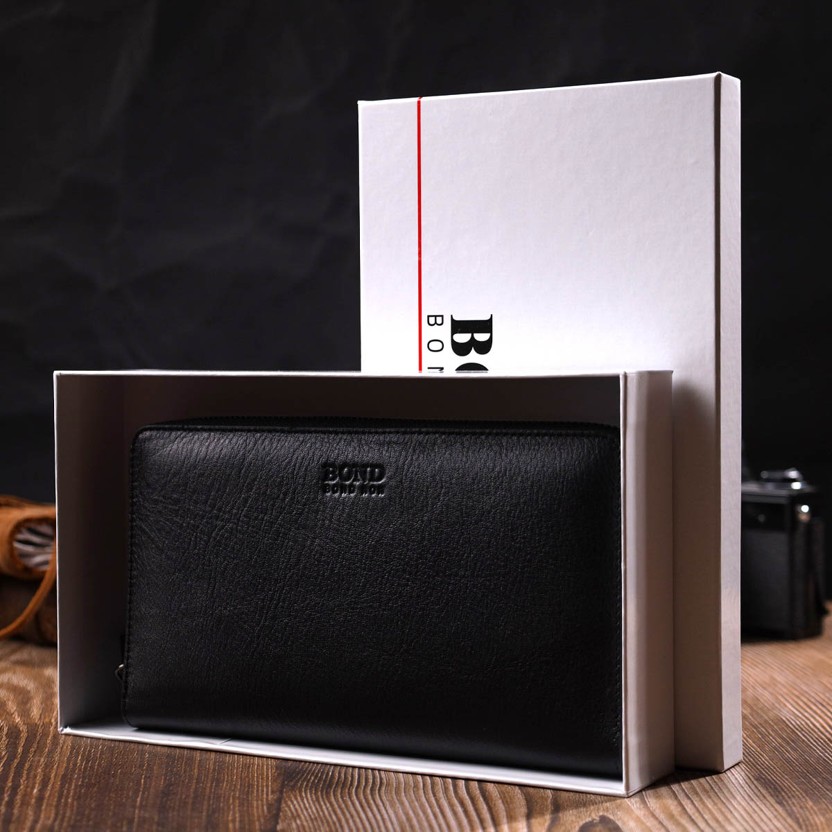 Удобный мужской клатч с одним отделением из натуральной кожи BOND Черный