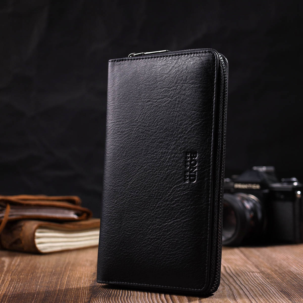 Удобный мужской клатч с одним отделением из натуральной кожи BOND Черный