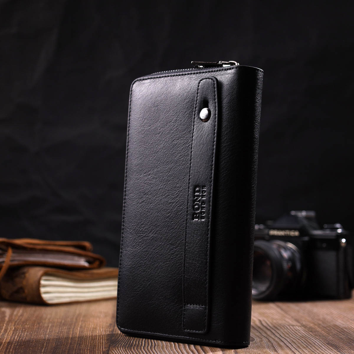 Удобный мужской клатч с одним отделением из натуральной кожи BOND Черный