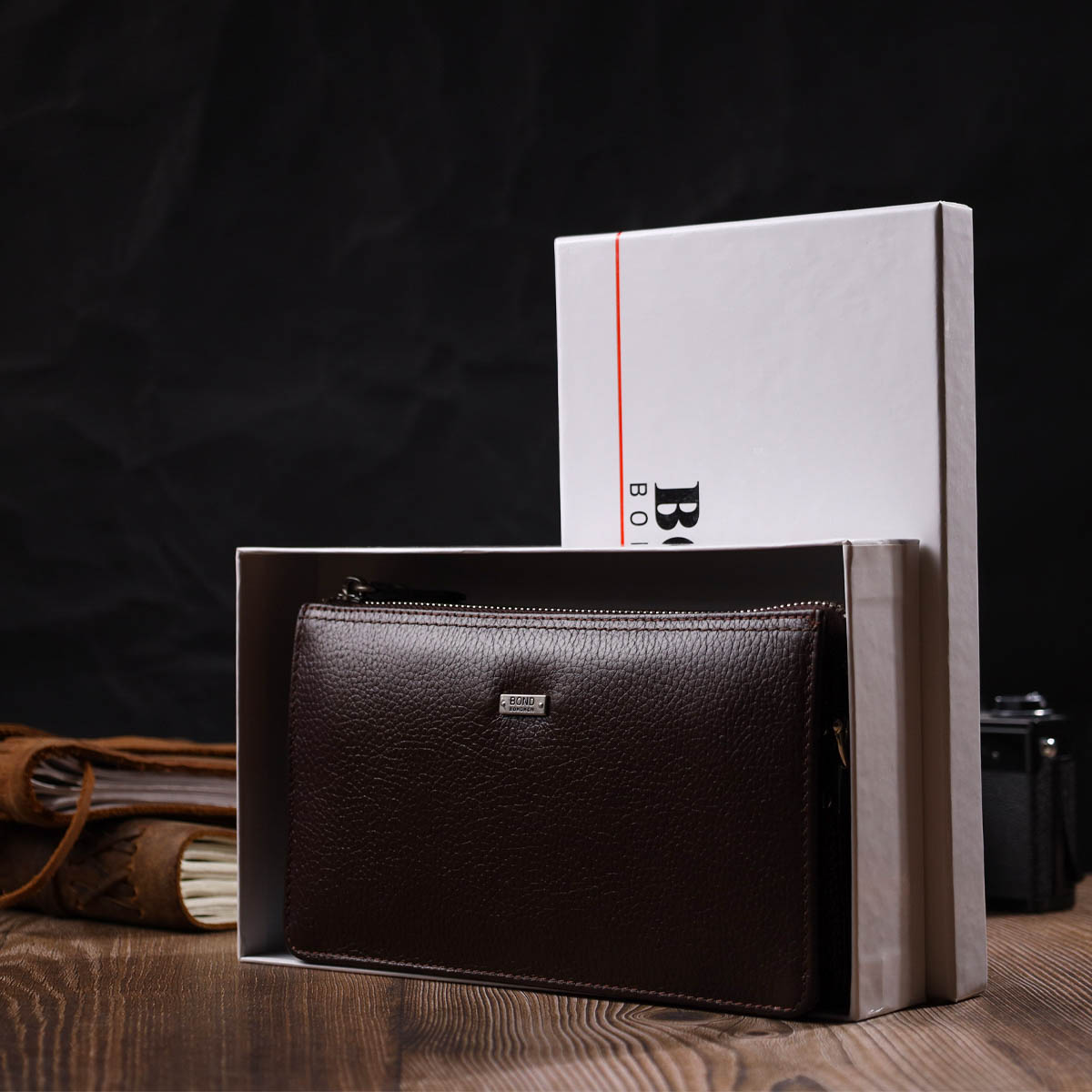 Мужской клатч на два отделения из натуральной кожи флотар BOND Коричневый