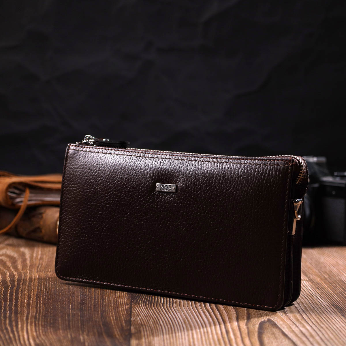 Мужской клатч на два отделения из натуральной кожи флотар BOND Коричневый