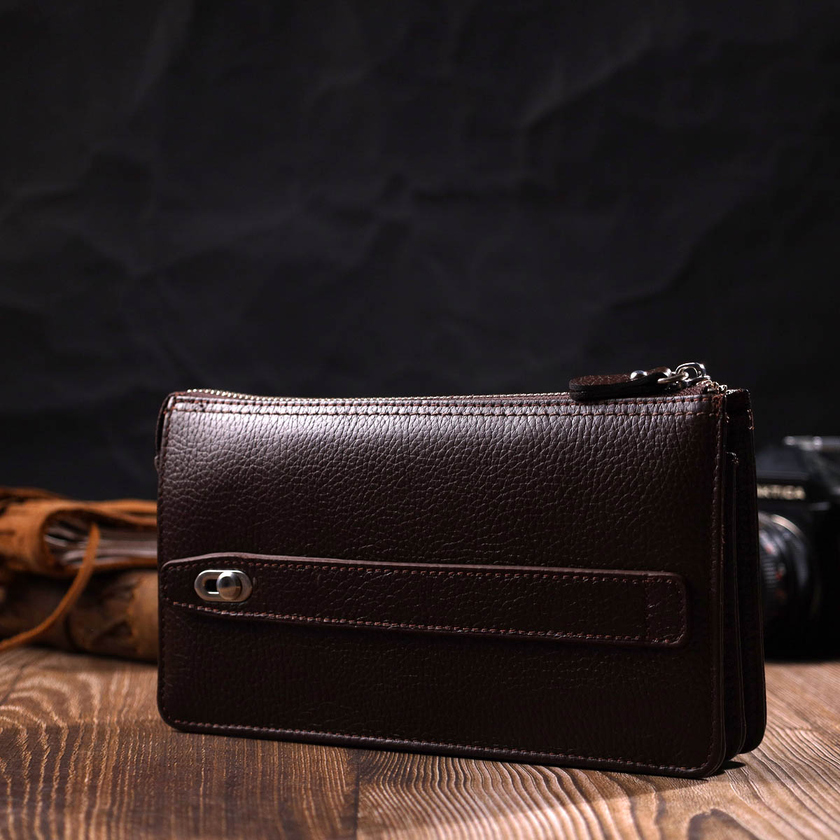 Мужской клатч на два отделения из натуральной кожи флотар BOND Коричневый