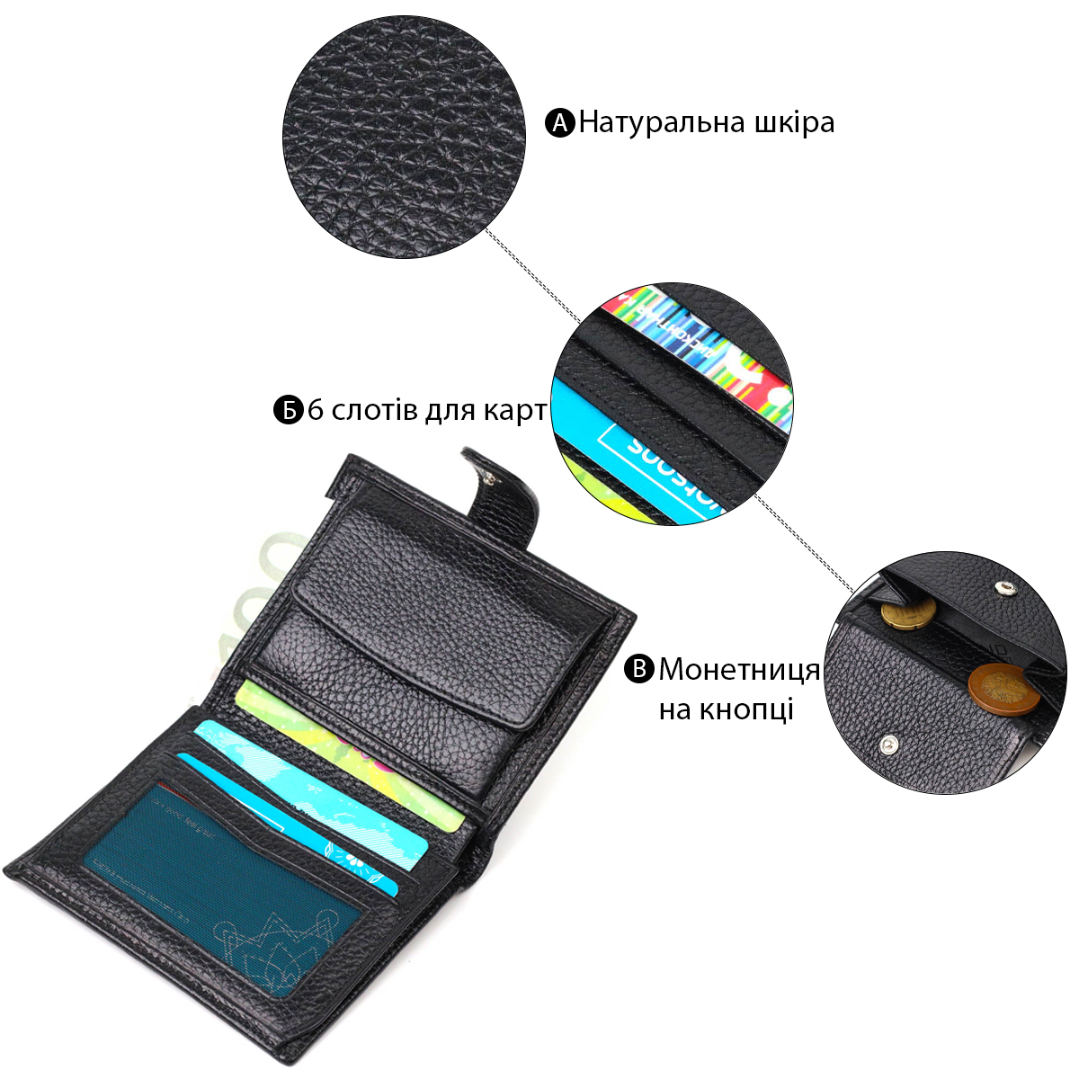 Мужской компактный вертикальный кошелек из натуральной кожи флотар BOND Черный