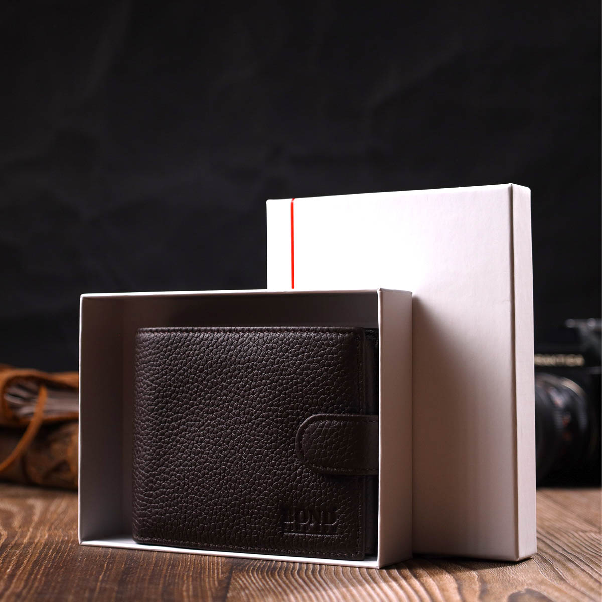 Горизонтальный мужской кошелек из натуральной кожи флотар BOND Коричневый