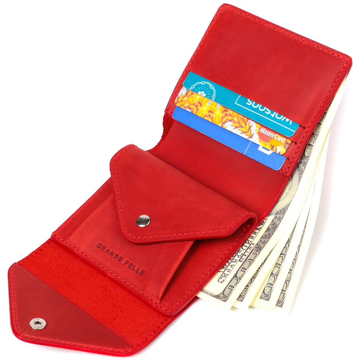 Кошелек для женщин из матовой натуральной кожи GRANDE PELLE Красный