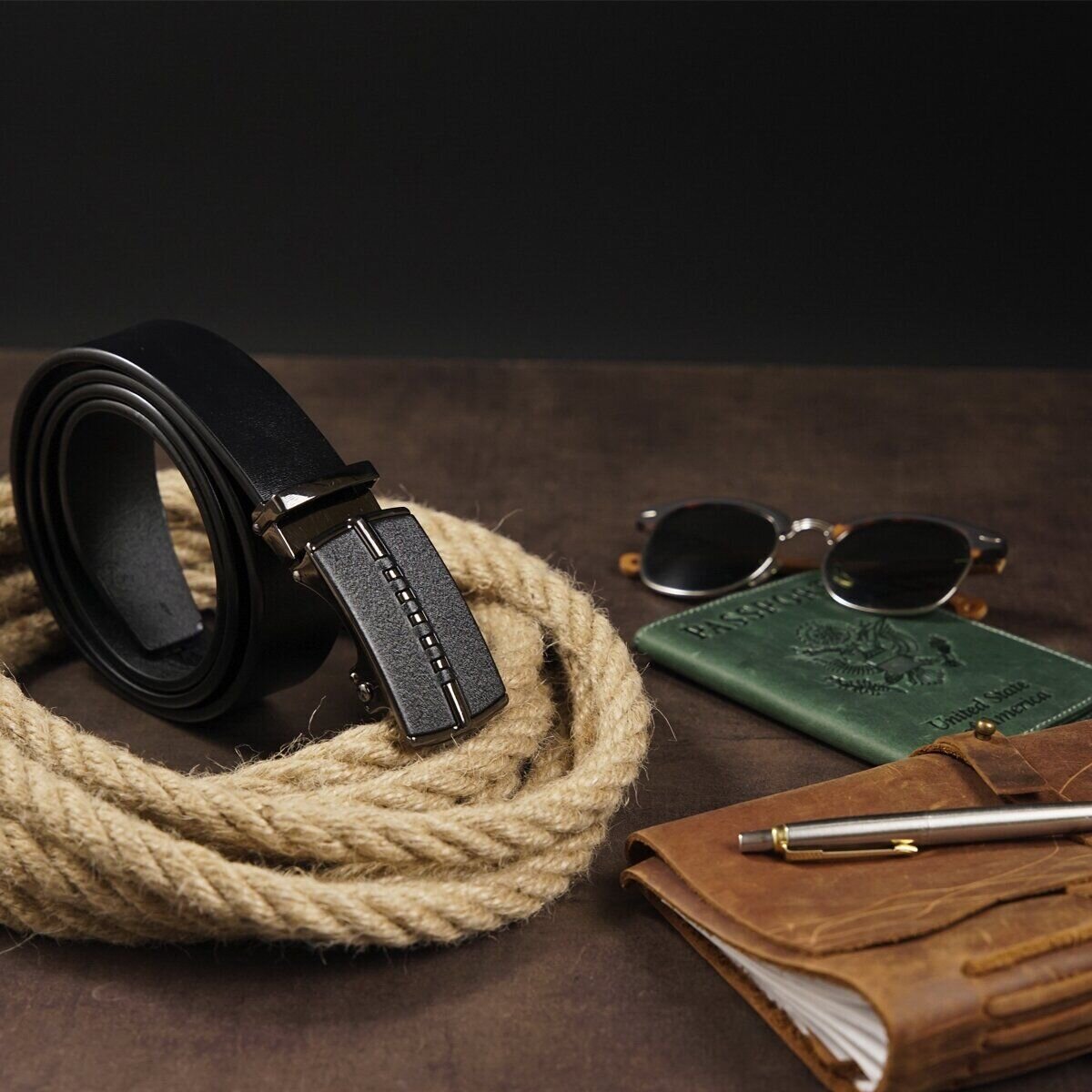 Ремінь чоловічий з пряжкою автомат матовою Vintage Чорний