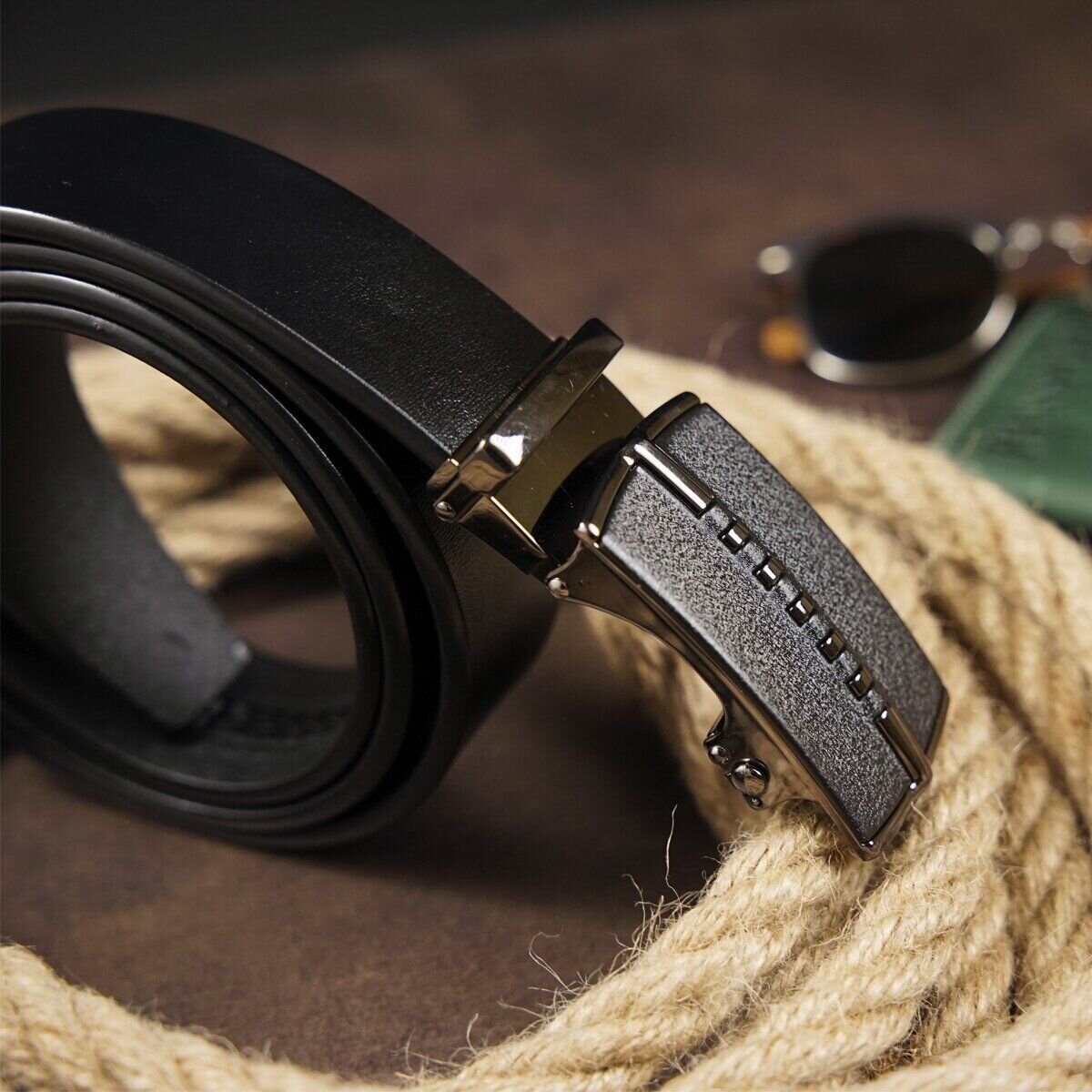 Ремінь чоловічий з пряжкою автомат матовою Vintage Чорний