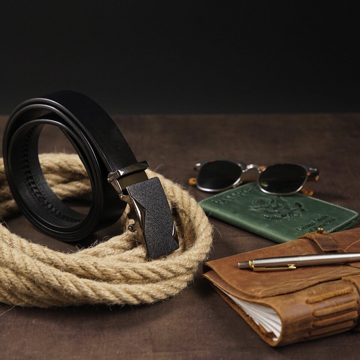 Ремень мужской с пряжкой автомат матовой Vintage Черный