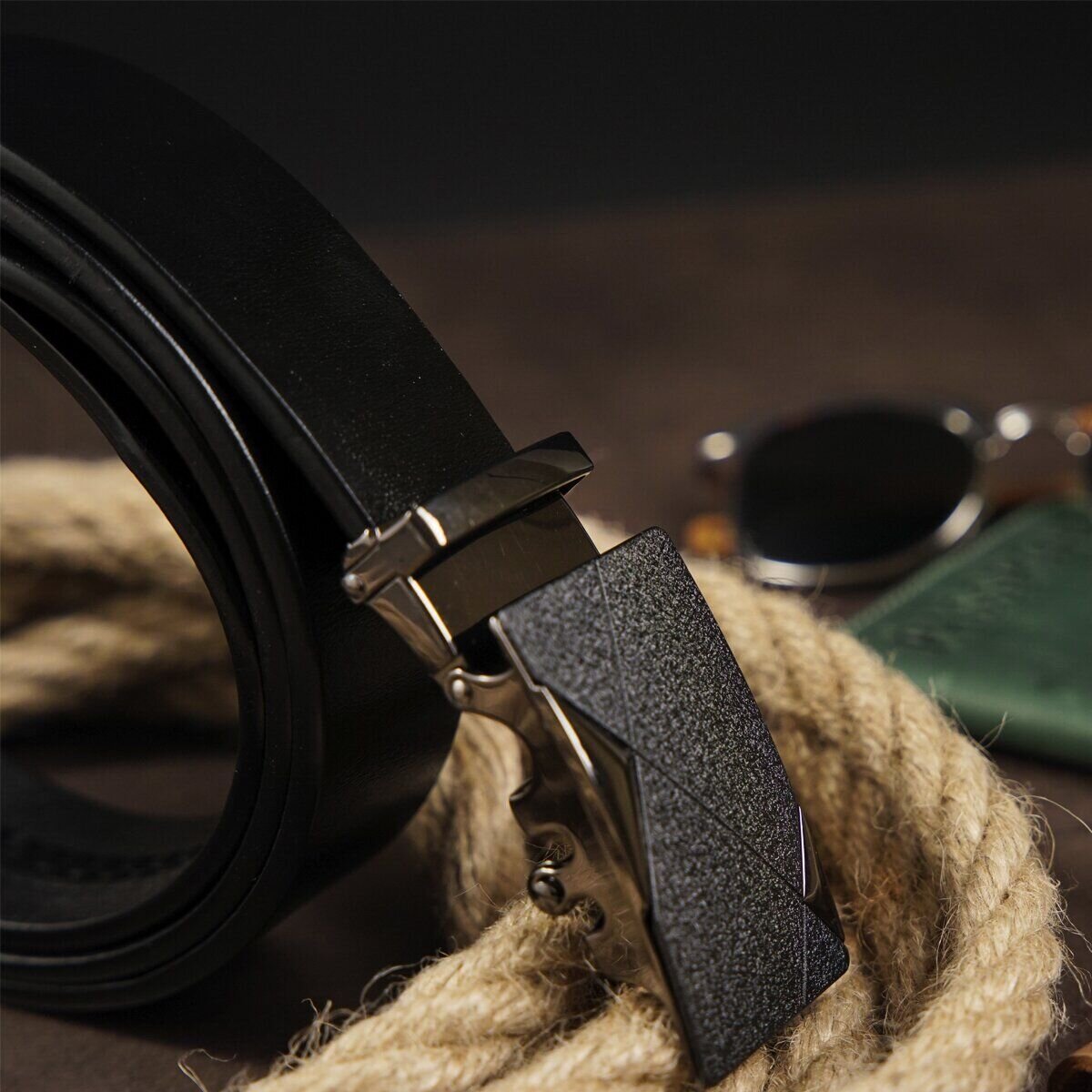 Ремень мужской с пряжкой автомат матовой Vintage Черный