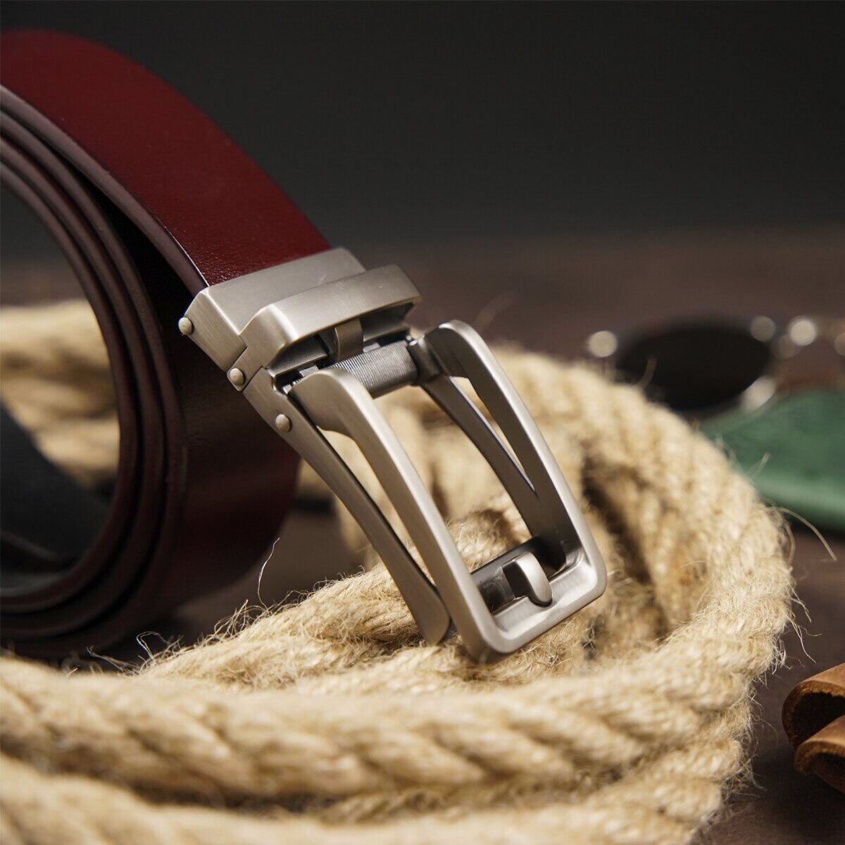 Ремінь чоловічий зі стильною пряжкою Vintage Коричневий