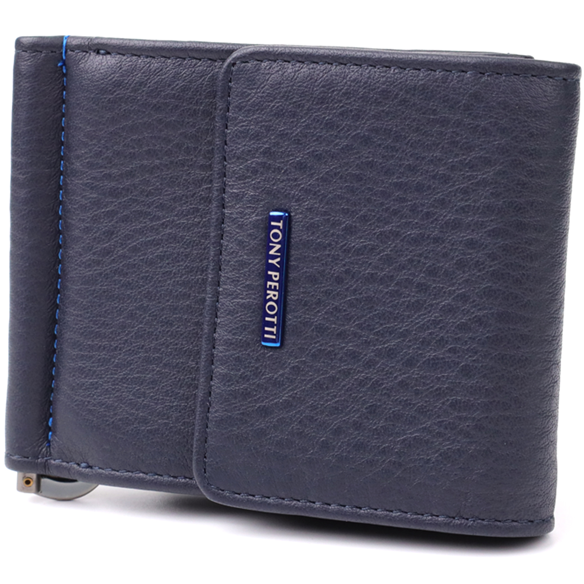 Вертикальный мужской зажим из зернистой натуральной кожи Tony Perotti _ ( navy) Синий