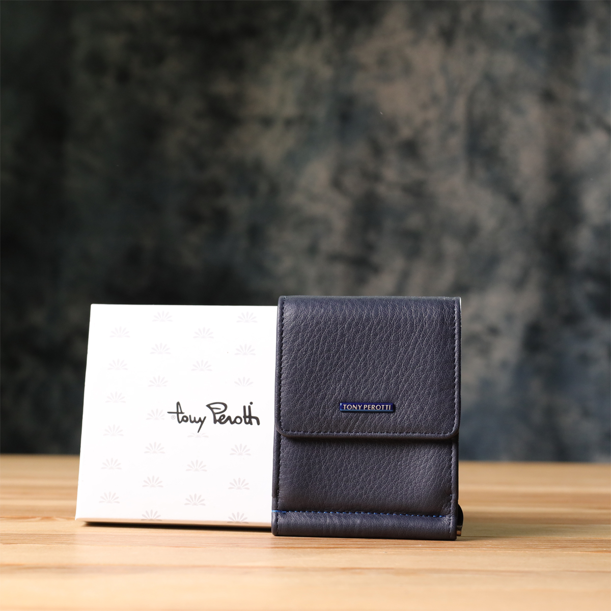 Вертикальный мужской зажим из зернистой натуральной кожи Tony Perotti _ ( navy) Синий