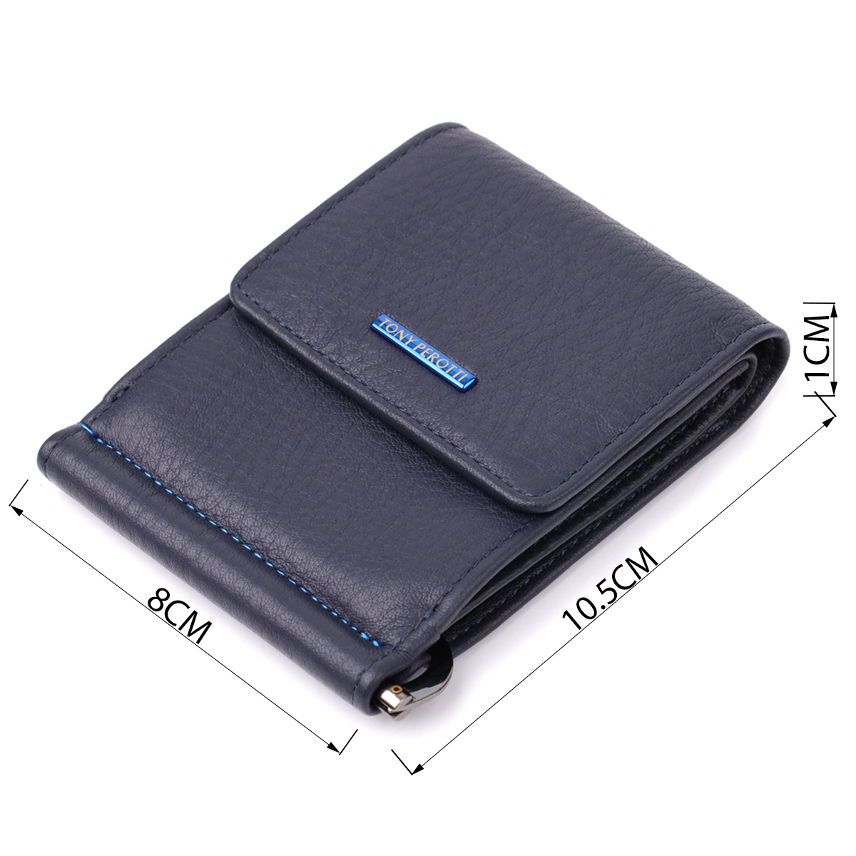 Вертикальный мужской зажим из зернистой натуральной кожи Tony Perotti _ ( navy) Синий