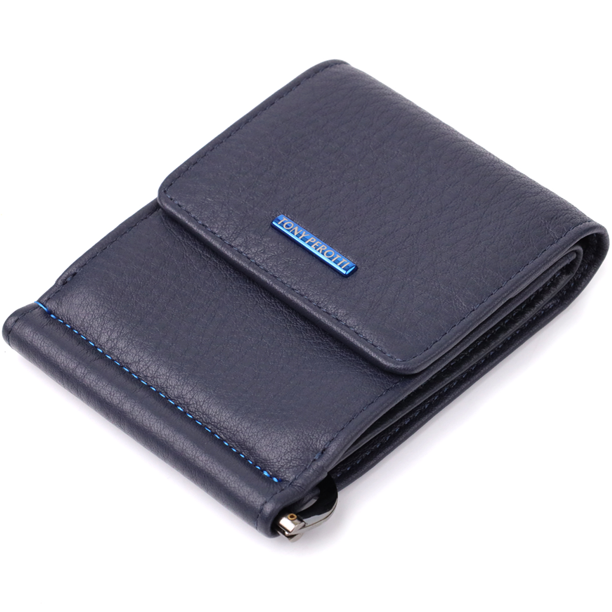 Вертикальный мужской зажим из зернистой натуральной кожи Tony Perotti _ ( navy) Синий