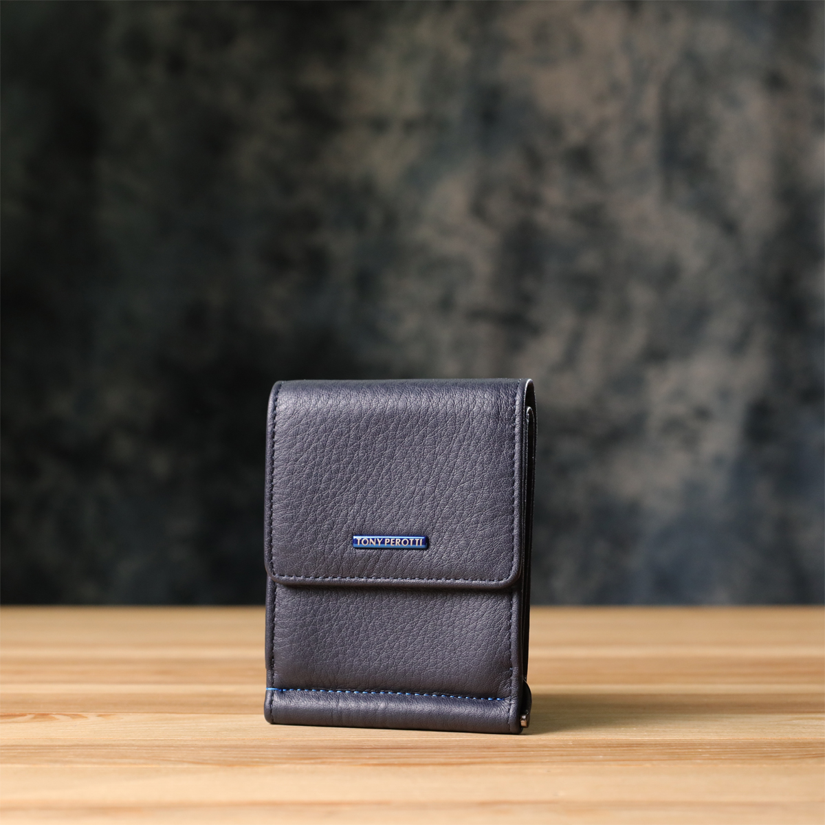 Вертикальный мужской зажим из зернистой натуральной кожи Tony Perotti _ ( navy) Синий